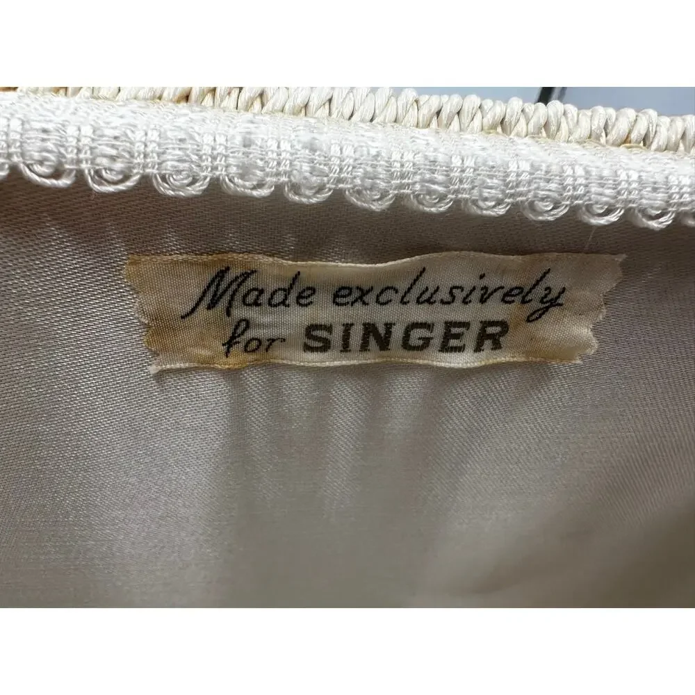 Vintage Singer Sewing Basket Houndstooth Bamboo Handle Box